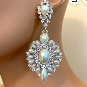 Pearl Rhinestone Drop Earrings